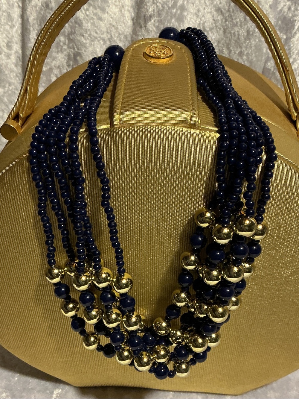 Elegant Navy and Gold Multi-Strand Beaded Necklace - Women Jewelry